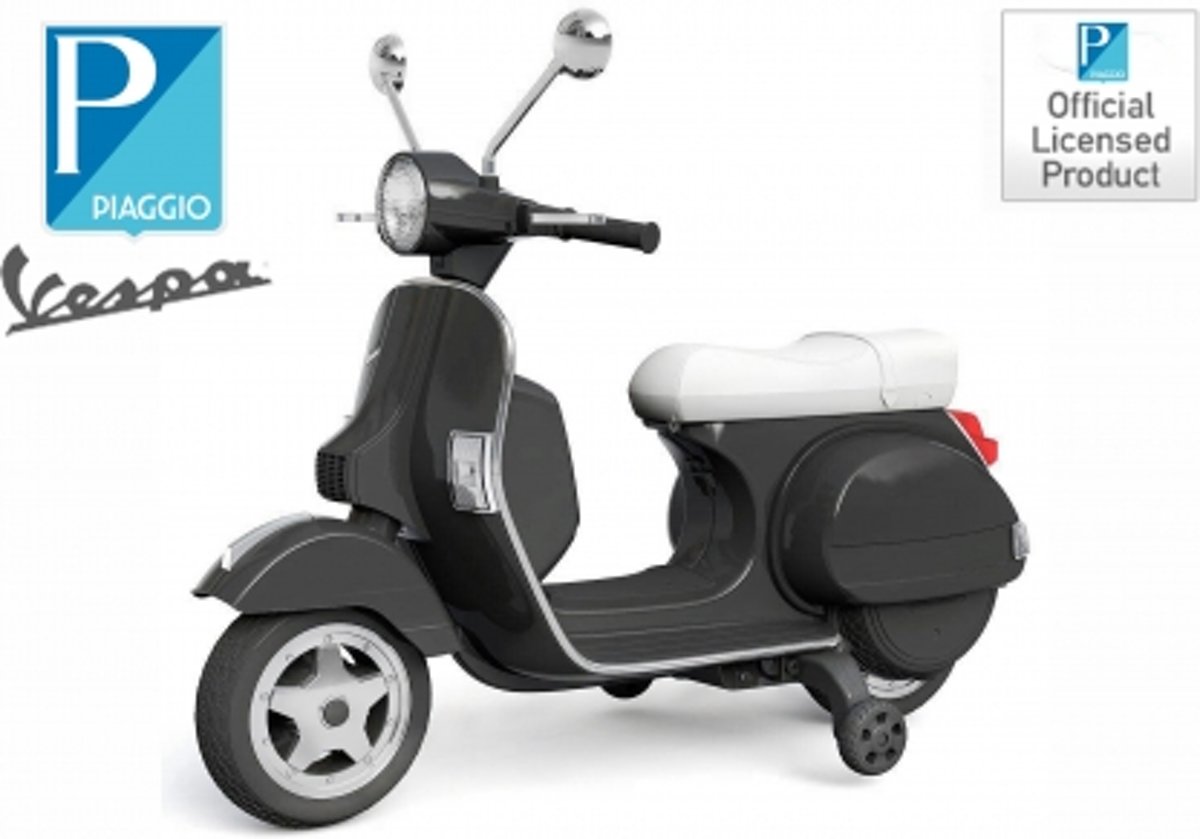 Vespa Elektrische Kinderscooter / Kindermotor 12V | MP3 | Verlichting | Zijwieltjes | Lederen zadel